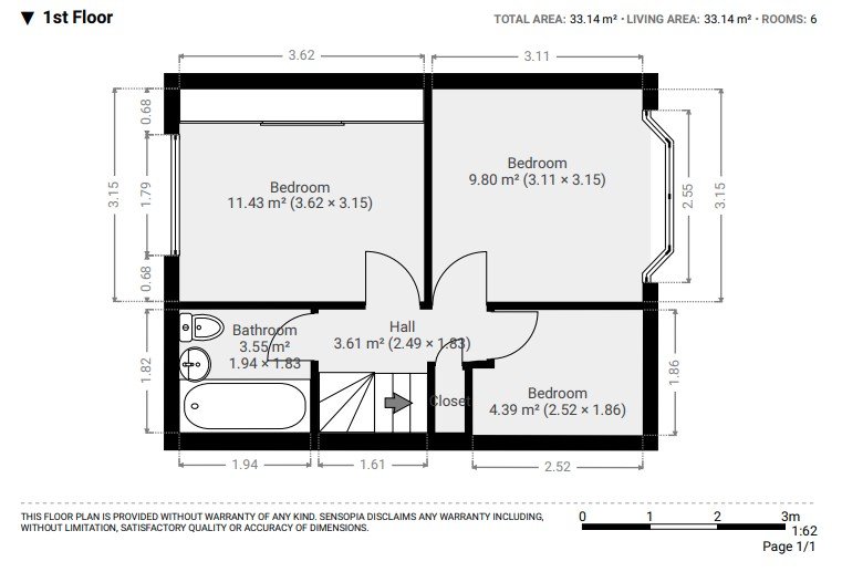 A measured floor plan of a building